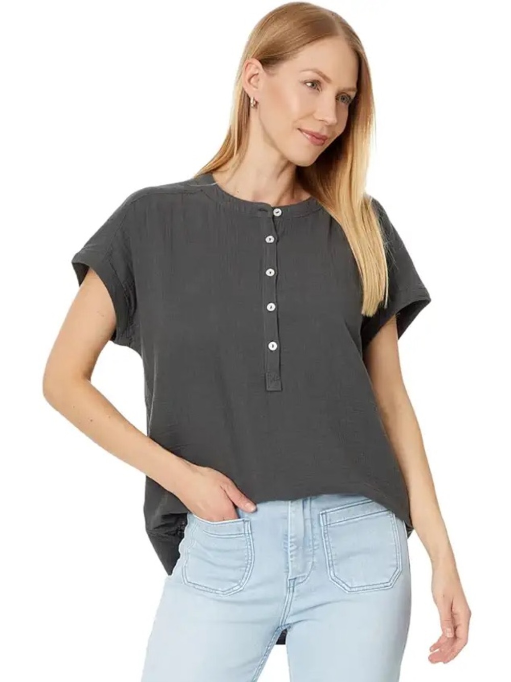 Faherty 100% Cotton Dream Cotton Gauze Desmond Top Medium Gray